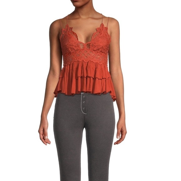 NEW Free People Adella Crochet Lace Ruffled Cami Spaghetti Strap Tank -R… - Picture 5 of 10